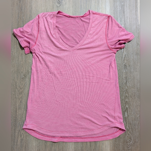 lululemon athletica Tops - Lululemon Pink V-Neck Women's Top - Flaws - 6? - Preloved